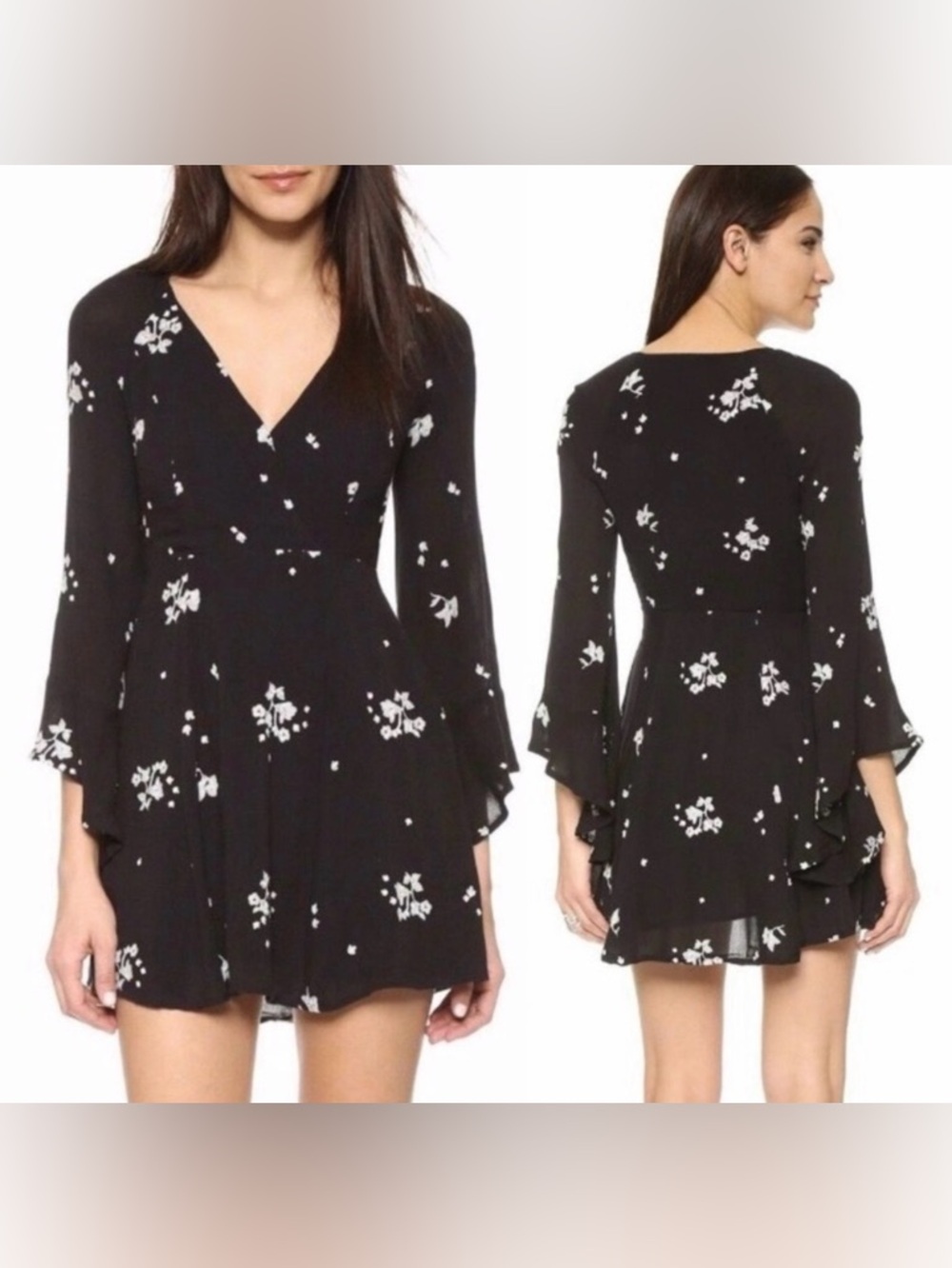 Free People Jasmine Embroidered Mini Dress with Bell Sleeves